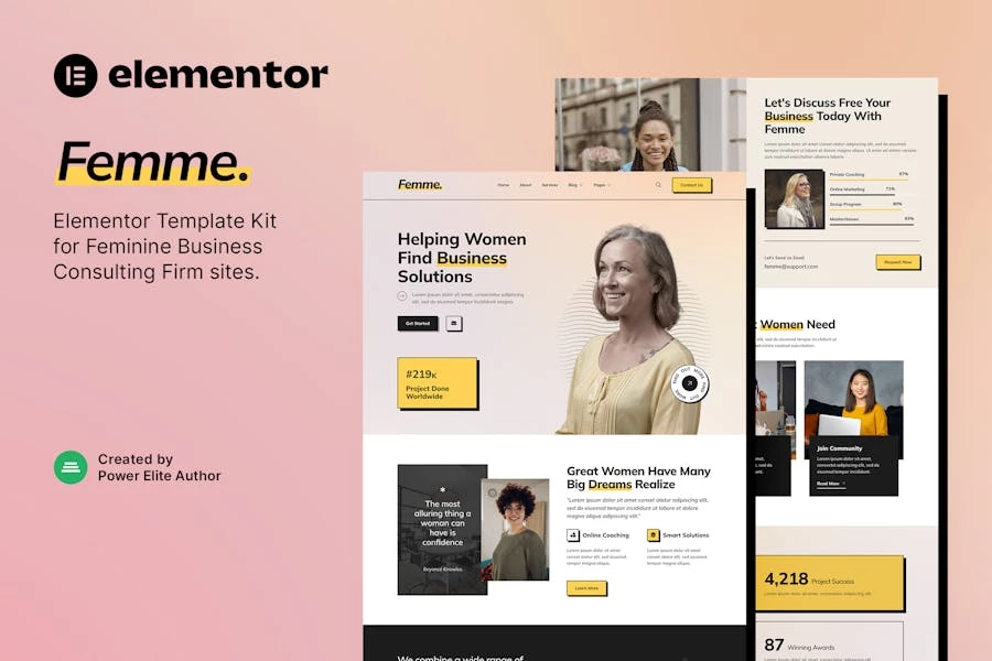 Femme - Template Kit Elementor de Consultoría Empresarial Femenina