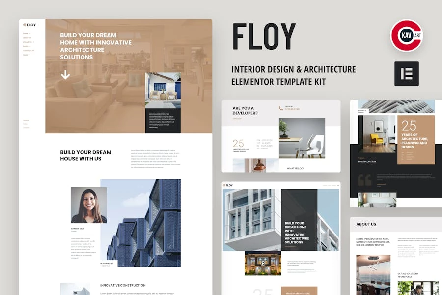 Floy - template kit Elementor de diseño de interiores y arquitectura