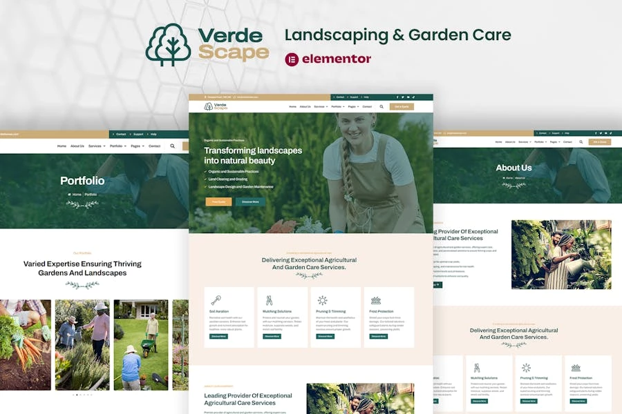 VerdeScape - Kit de plantillas Elementor Pro para paisajismo y cuidado del jardín
