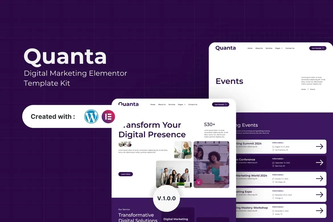 Quanta - Kit de plantillas Elementor de marketing digital