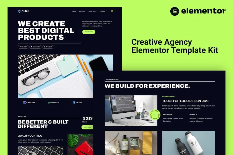 Qudu - Template Kit Elementor Pro para Agencia creativas