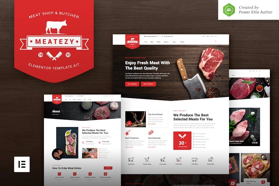 Meatezy ? Kit de plantillas Elementor para tienda de carne y carnicería