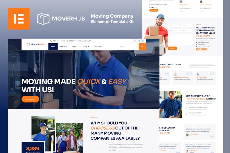 Moverhub - Template Kit Elementor para empresas de mudanzas