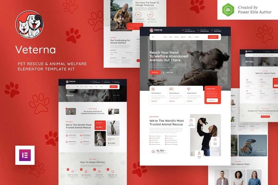 Veterna - Template Kit Elementor de rescate de mascotas y bienestar animal