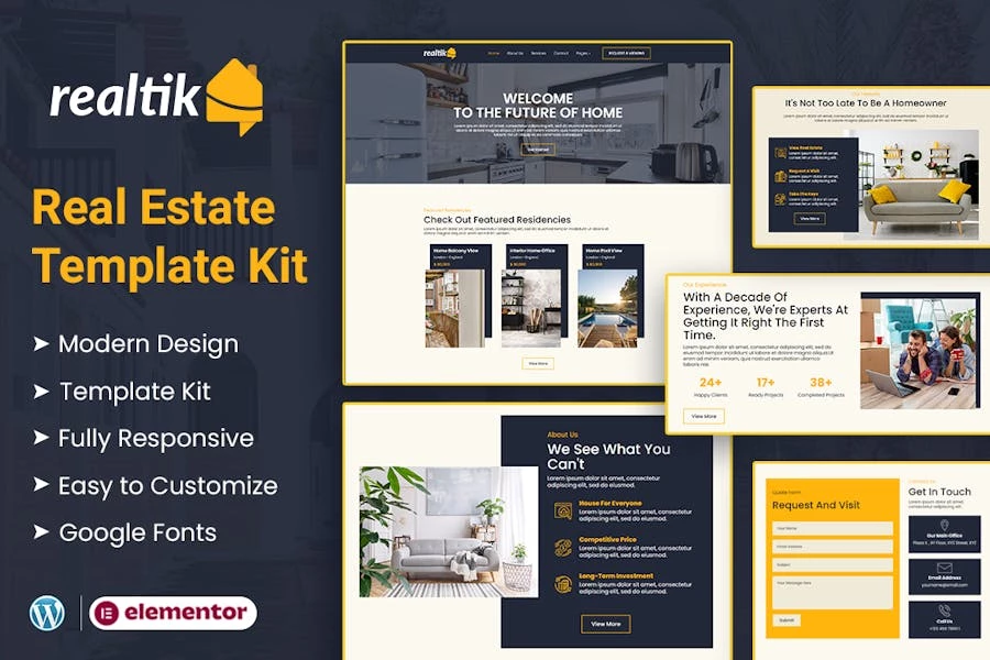 Realtik - Template Kit Elementor para ventas inmobiliarias y inmobiliarias