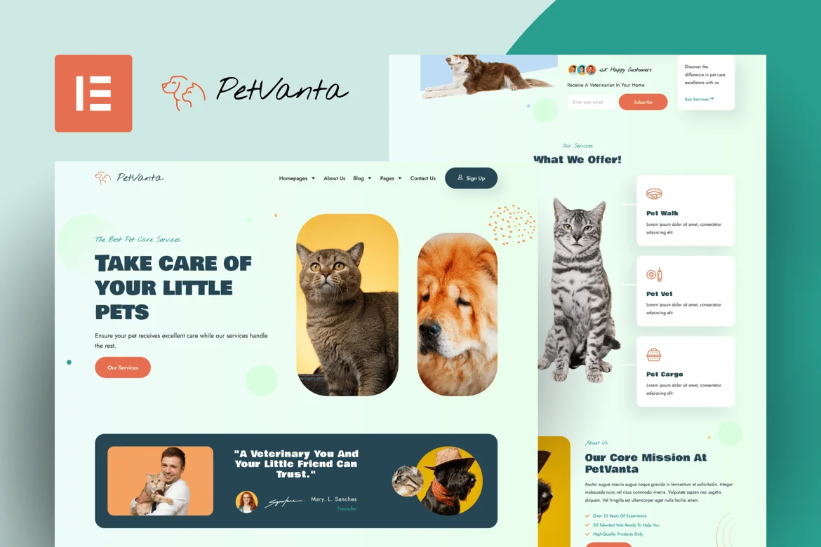 Petvanta - Kit de plantillas Elementor Pro para servicios de cuidado de mascotas