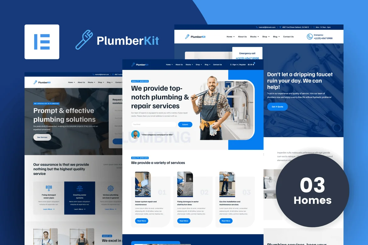 PlumberKit - Kit de plantillas Elementor Pro para servicios de fontanería
