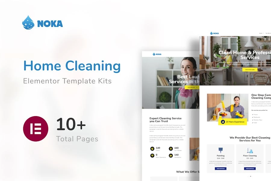 Noka - Kit de plantillas Elementor para empresa de servicios de limpieza