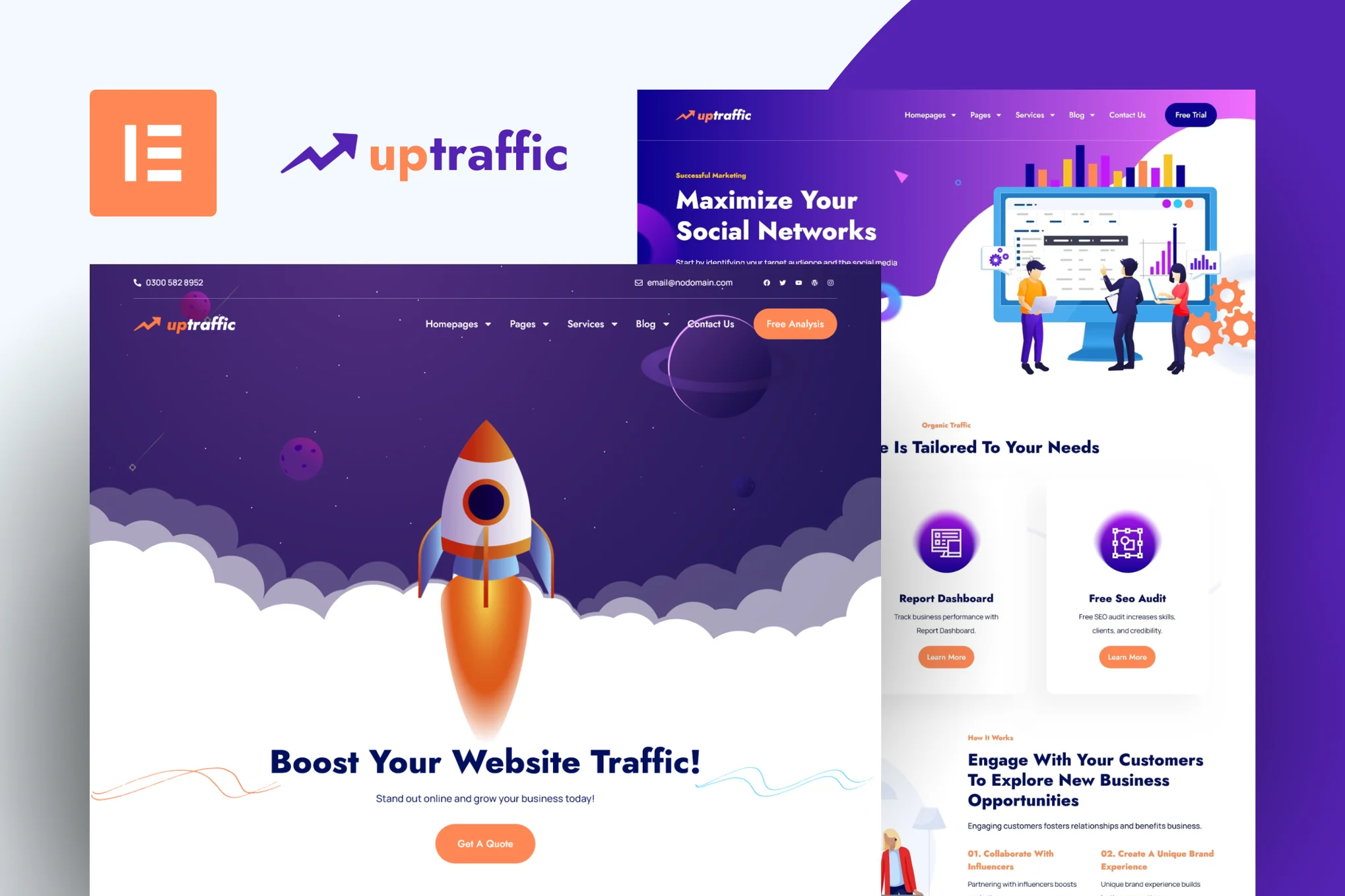 Uptraffic - Kit de plantillas Elementor Pro para agencia de marketing digital