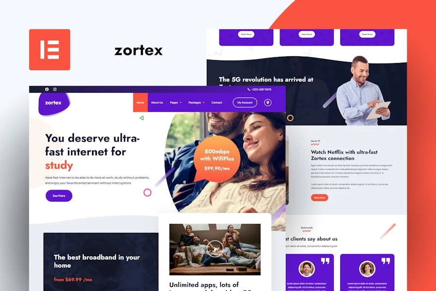 Zortex - Template Kit de Elementor de servicios de Internet y banda ancha