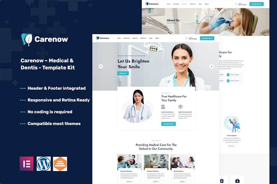 Carenow ? Template Kit Elementor para médicos y dentistas