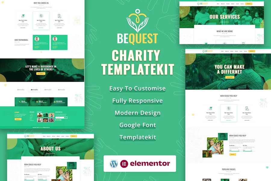 BEQUEST | Template Kit Elementor para organizaciones sin fines de lucro, organizaciones benéficas y donaciones