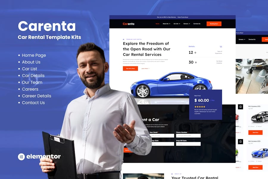 Carenta - Kits de plantillas Elementor para empresas de alquiler de coches