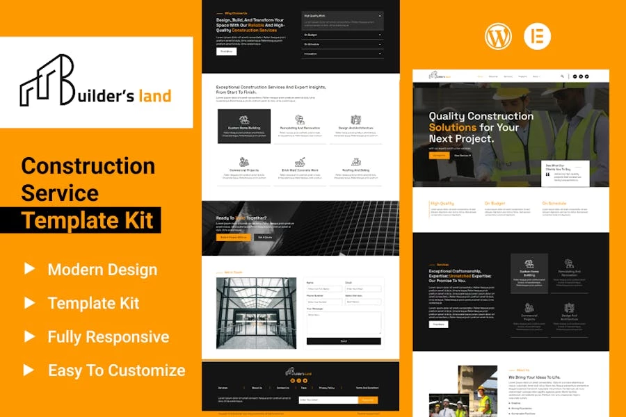 Builders Land - Template Kit Elementor para construcción y edificación