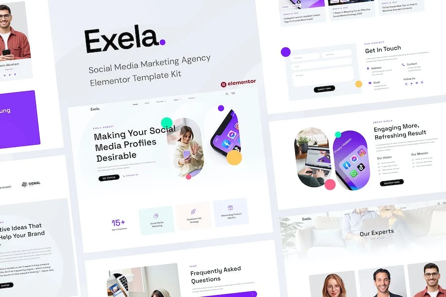 Exela - Template Kit Elementor de la agencia de marketing en redes sociales