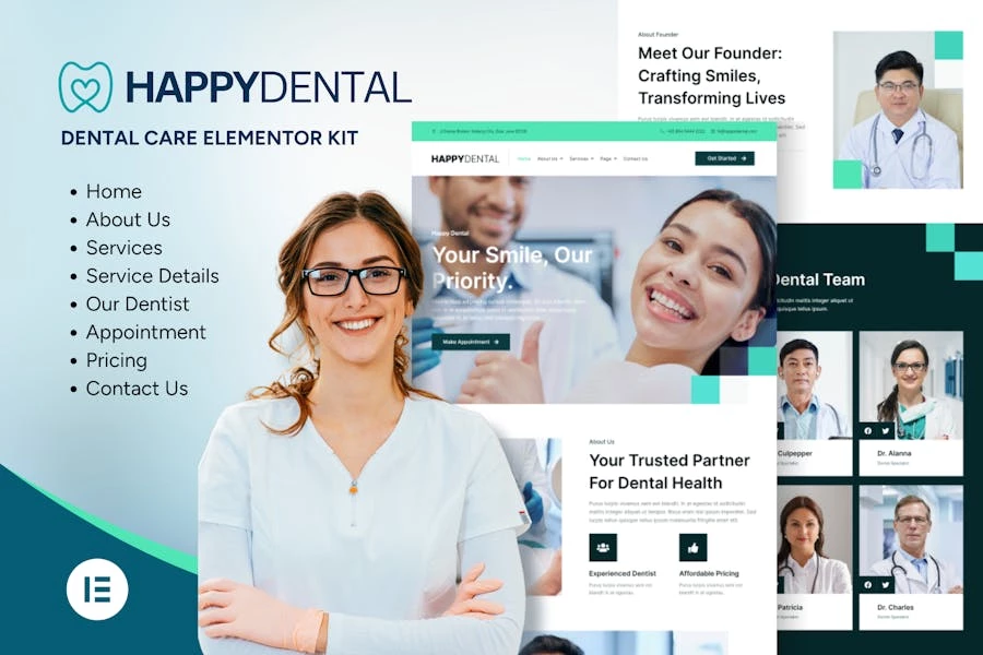 Happy Dental - Kit Elementor para el servicio de cuidado dental