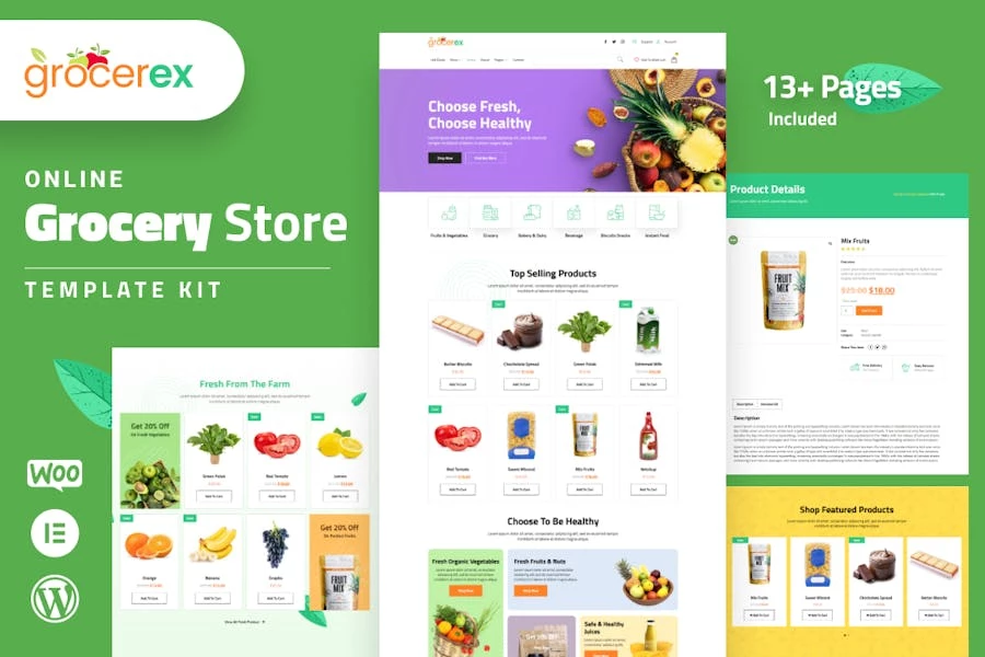 Grocerex - Kit de plantillas Elementor Pro para tienda de comestibles