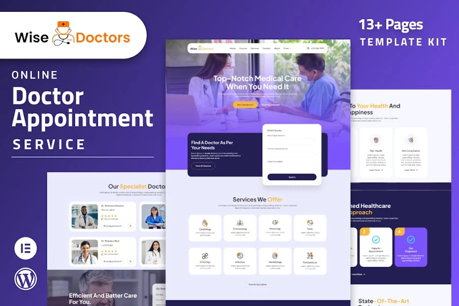WiseDoctors - Kit de plantillas Elementor para el cuidado de la salud y la medicina