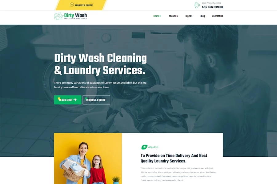 DirtyWash - Template Kit Elementor para servicio de tintorería y lavandería