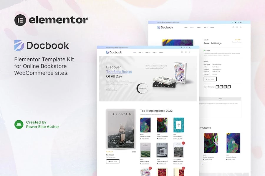 Docbook - Template Kit WooCommerce Elementor para librería en línea