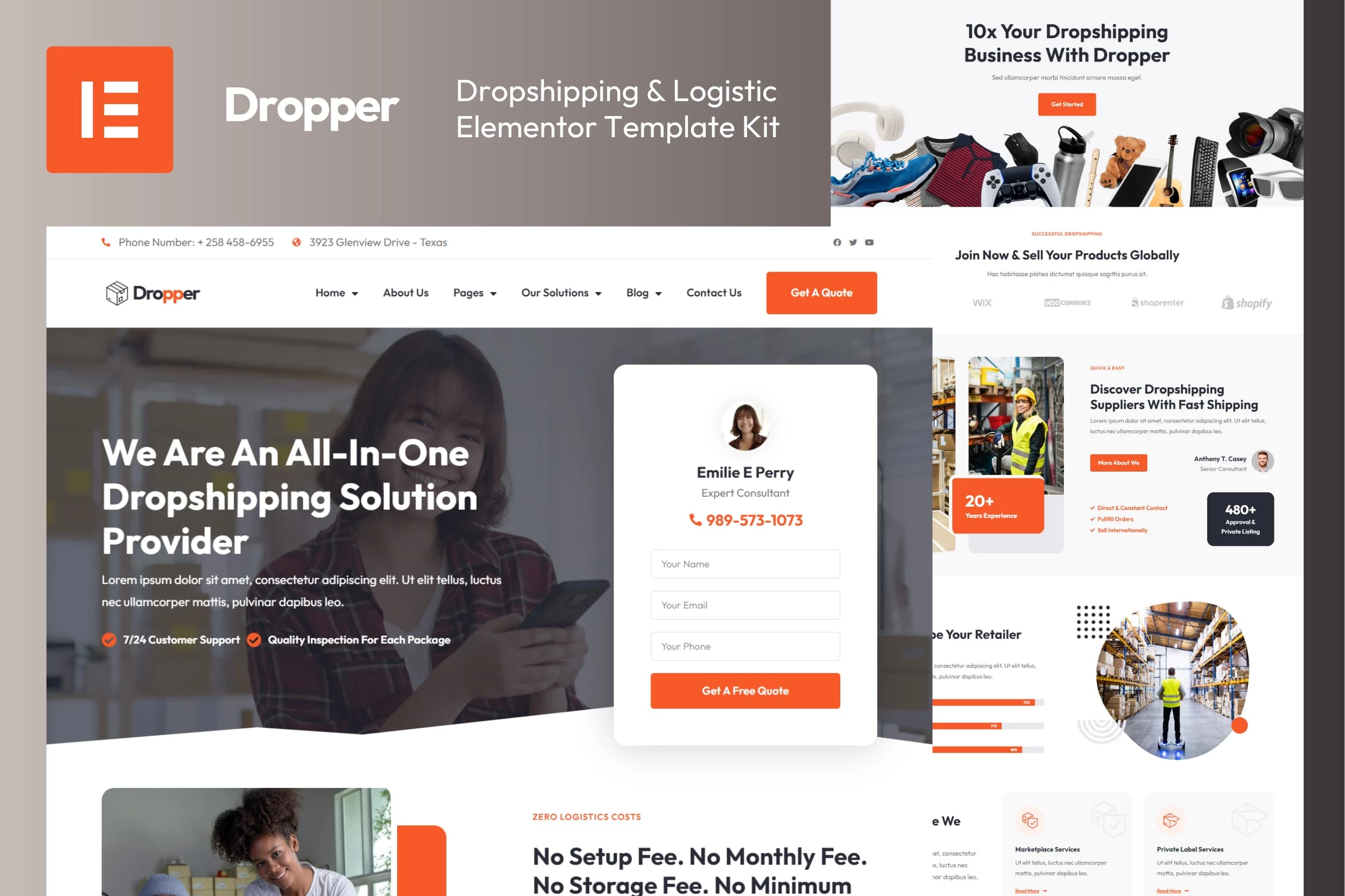 Dropper - Kit de plantillas Elementor Pro para dropshipping y logística