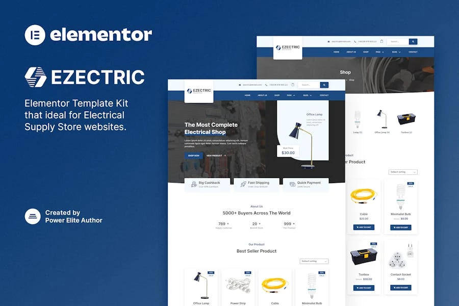 Ezectric ? Template Kit Elementor para tienda de suministros eléctricos