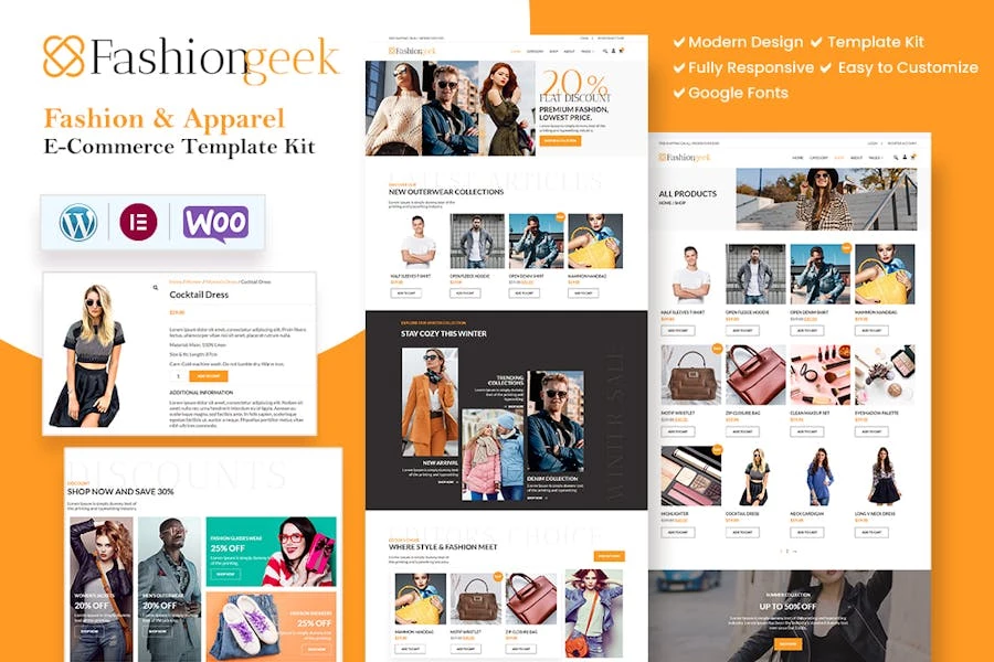 Fashion Geek - Template Kit de moda Elementor de WooCommerce