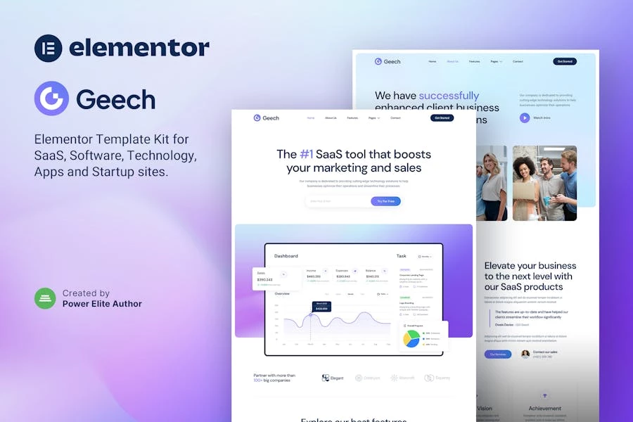 Geech - Template Kit Elementor para empresas emergentes de tecnología y SaaS