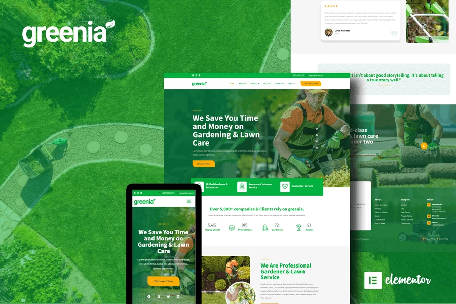 Greenia - Kit de plantillas Elementor para paisajismo y jardinería