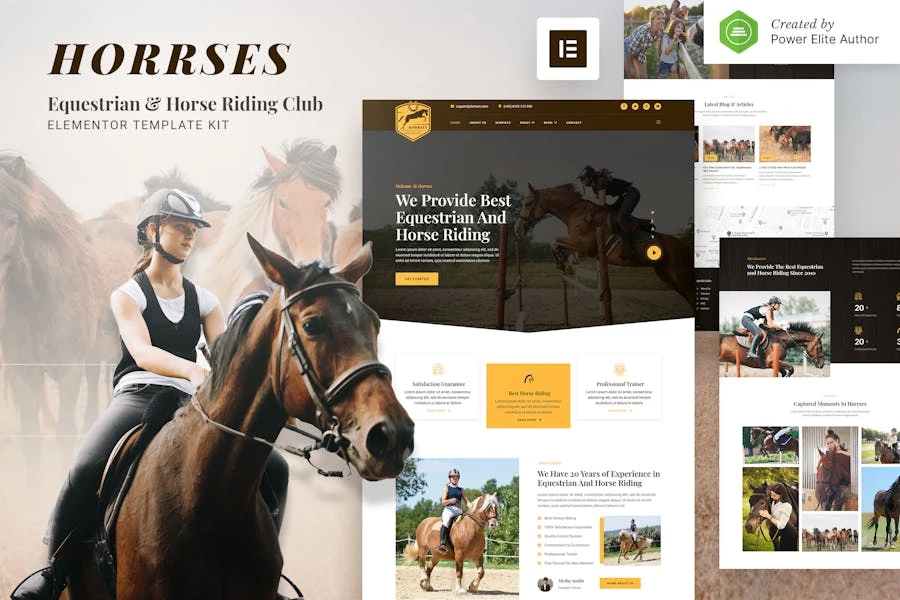 Horses ? Kit de plantillas Elementor para clubes ecuestres y de equitación