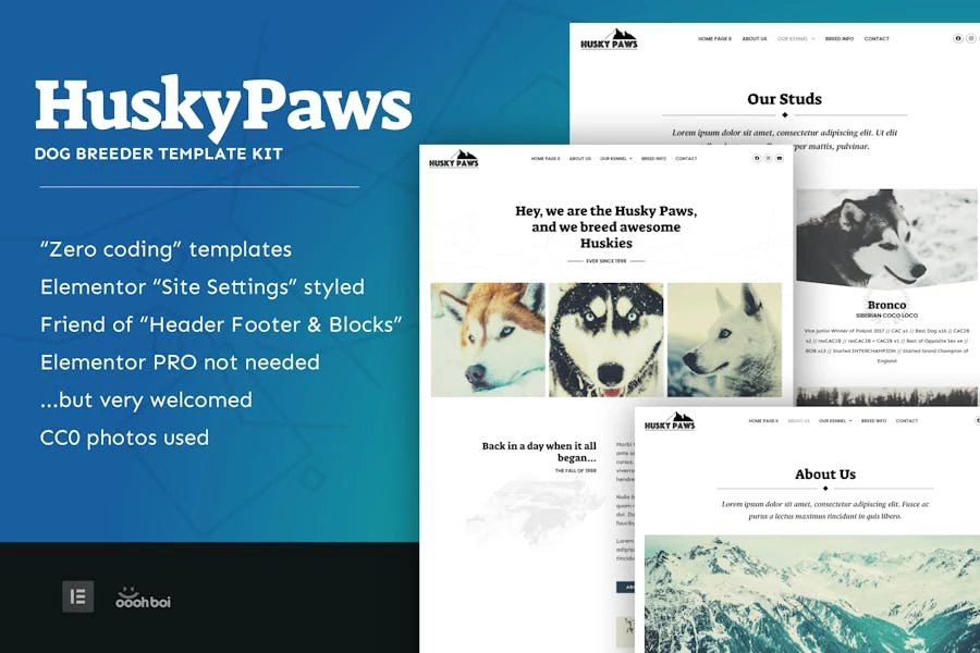 HuskyPaws - Template Kit Elementor para criadores de perros
