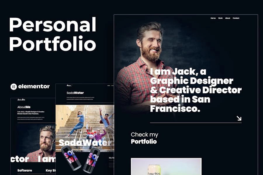 Jack.Dir - Template Kit Elementor para Porfolio de diseño personal