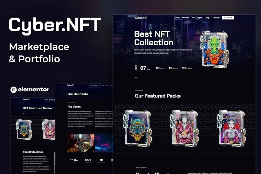 Template Kit Cyber.nft Marketplace & Porfolio Elementor