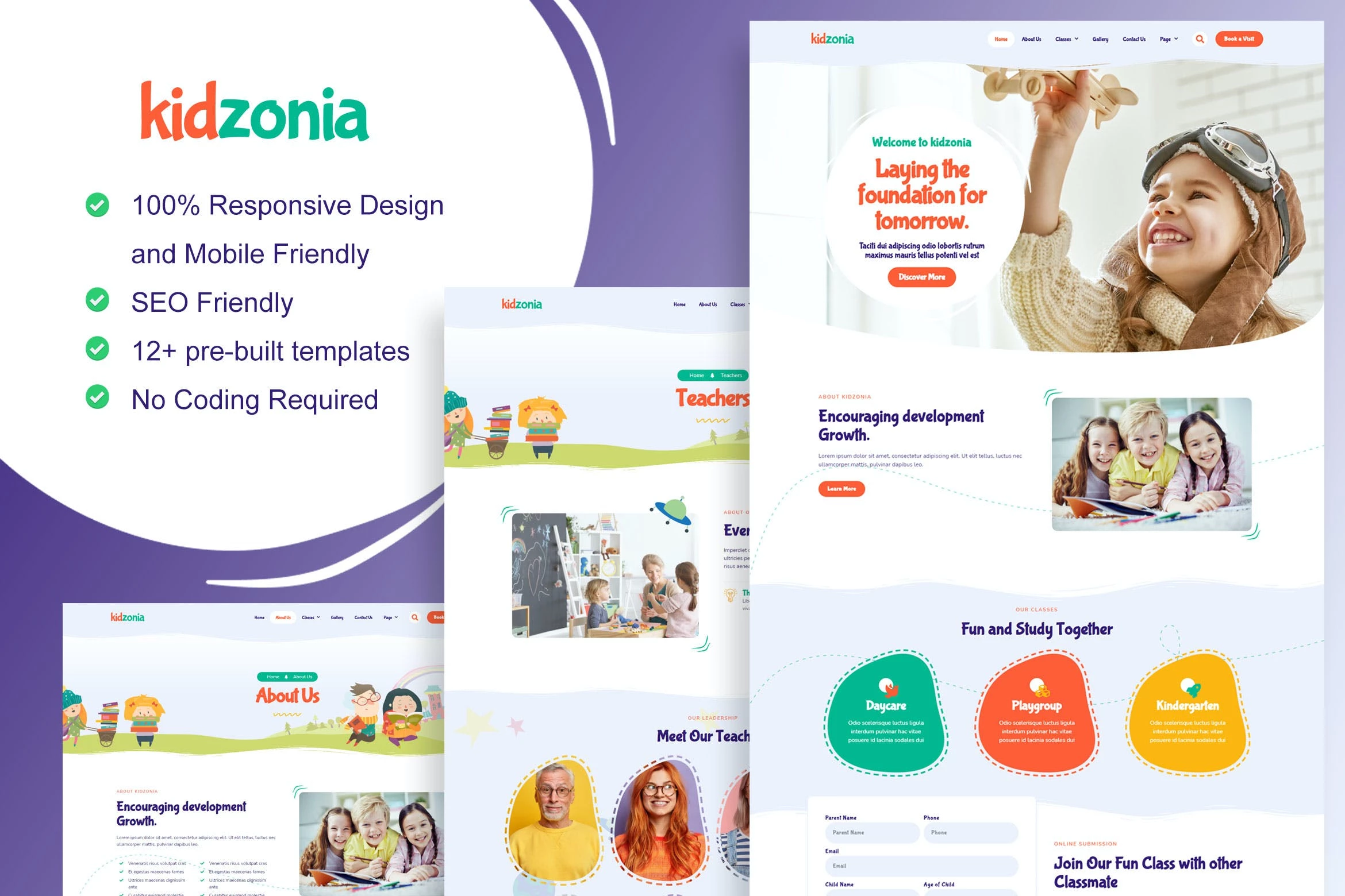 Kidzonia - Template Kit Elementor para jardín de infantes y cuidado infantil