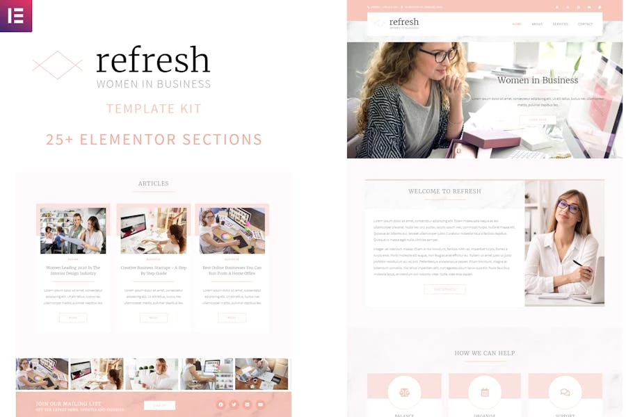 Refresh - Kit de plantillas Elementor para mujeres en los negocios