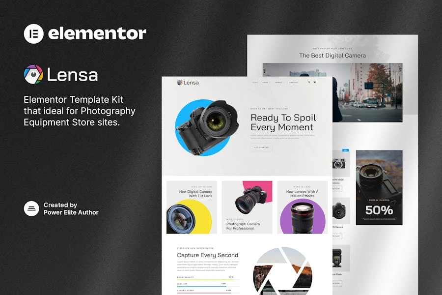Lensa - Template Kit Elementor para tienda de equipos de fotografía y cámara