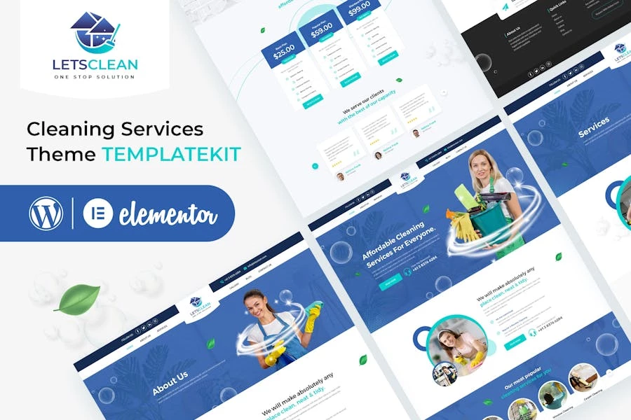 LetsClean - Template Kit Elementor para servicios de limpieza