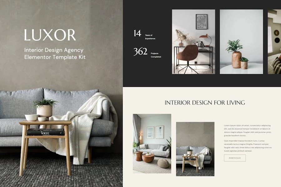 Luxor - Template Kit Elementor para agencia de diseño de interiores