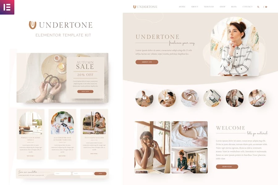 Undertone - Kit de plantillas Elementor para tiendas y servicios empresariales