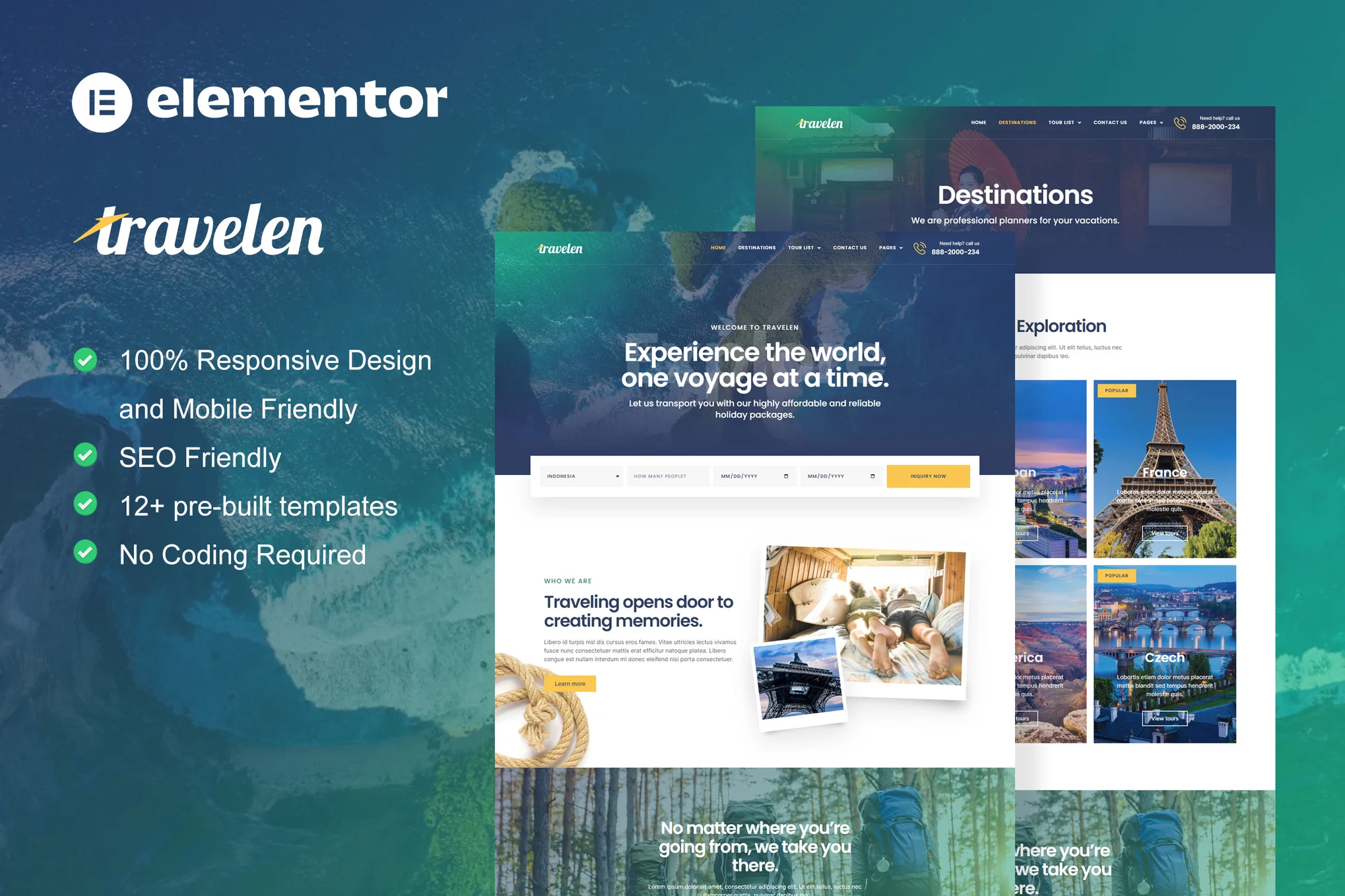 Travelen - Template Kit Elementor Pro para Agencia de viajes y viajes