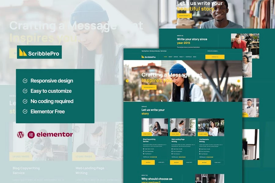 Scribble - Kit de plantillas Elementor para servicio de redacción de contenido