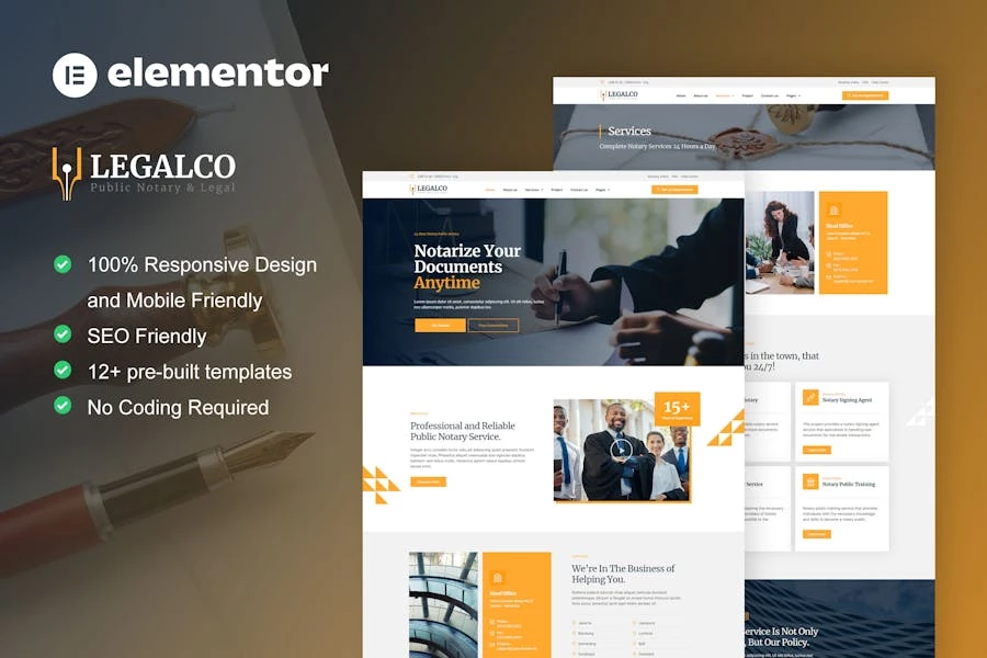 Legalco - Template Kit Elementor Pro para servicios notariales y legales