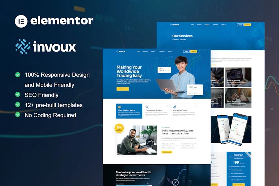 Invoux - Template Kit Elementor Pro para comercio e inversión