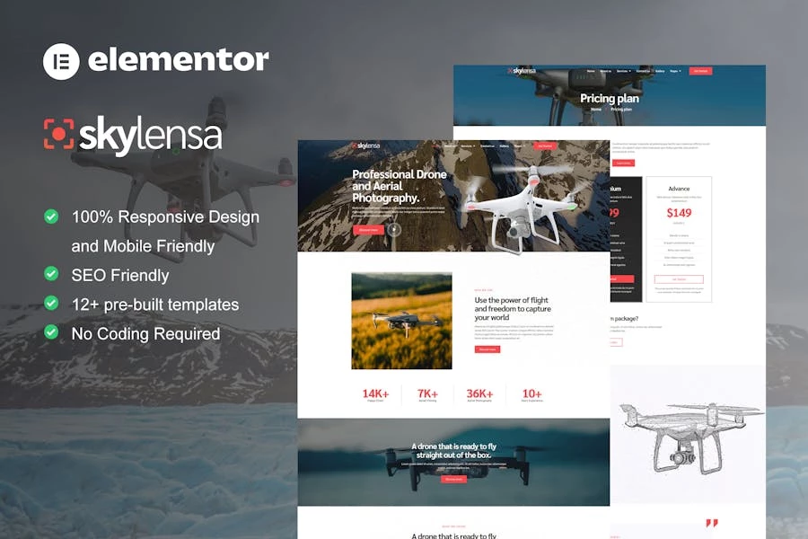Skylensa - Template Kit de Elementor para fotografía aérea y videografía