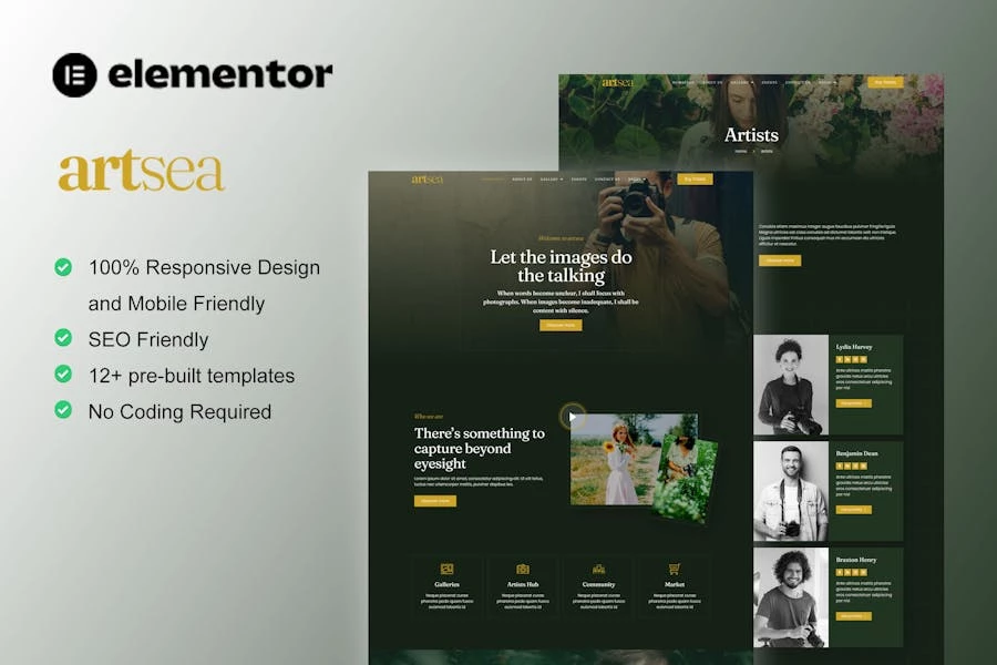 Artsea - Template Kit de Elementor para fotografía y galería de arte