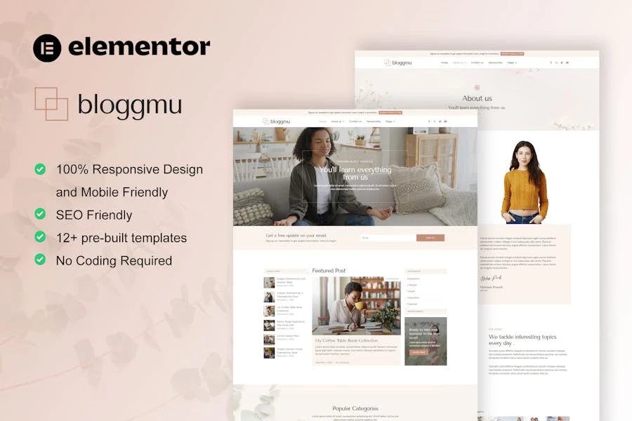 Bloggmu - Template Kit Elementor para blog femenino