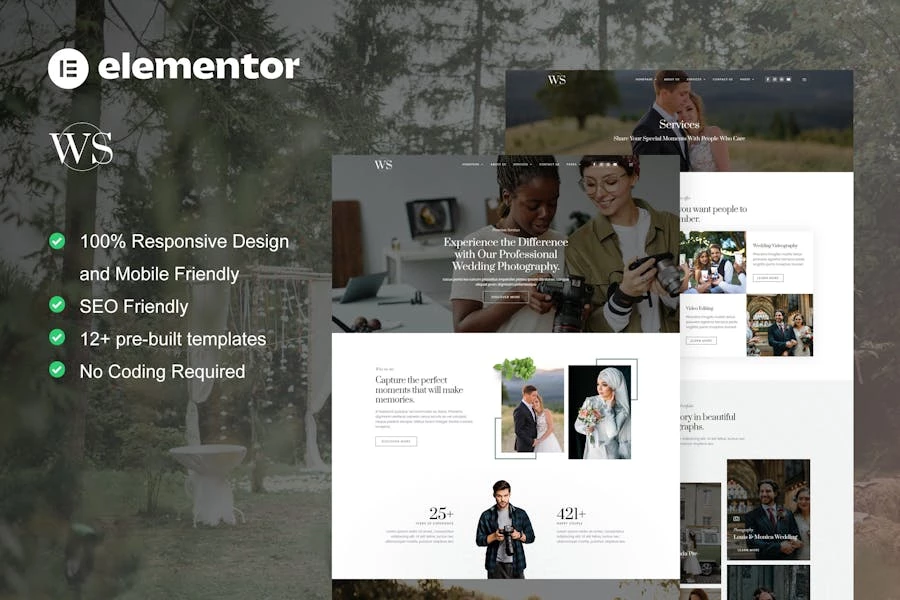 Wedshot - Template Kit Elementor para servicios de fotografía de bodas