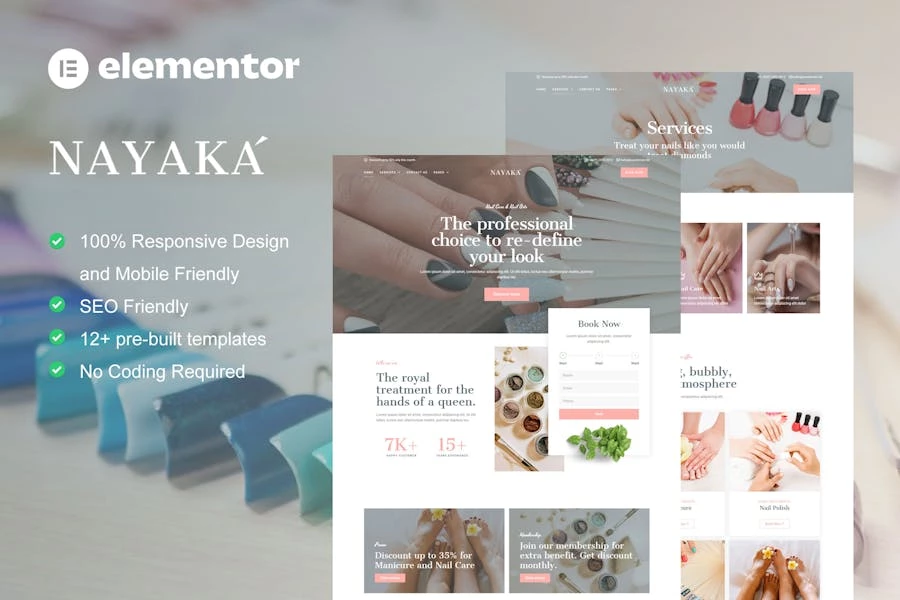 Nayaka - Template Kit Elementor para salón de uñas y cuidado de belleza
