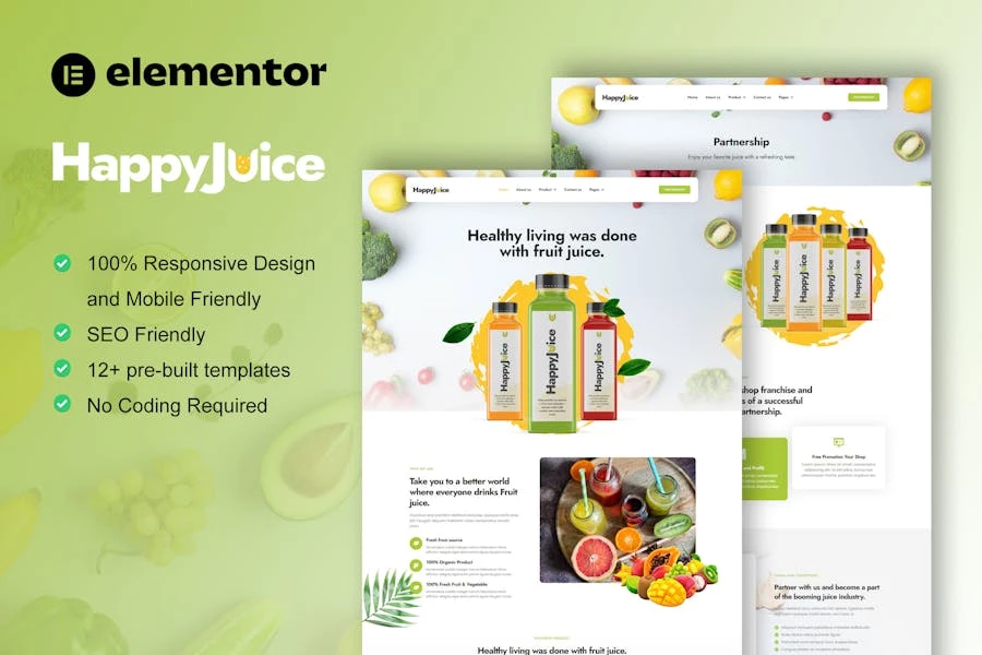 HappyJuice - Template Kit Elementor Pro para zumos y bebidas frescas