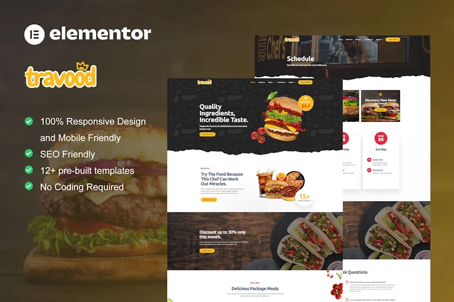 Travood - Template Kit Elementor Pro para camiones de comida y comida callejera